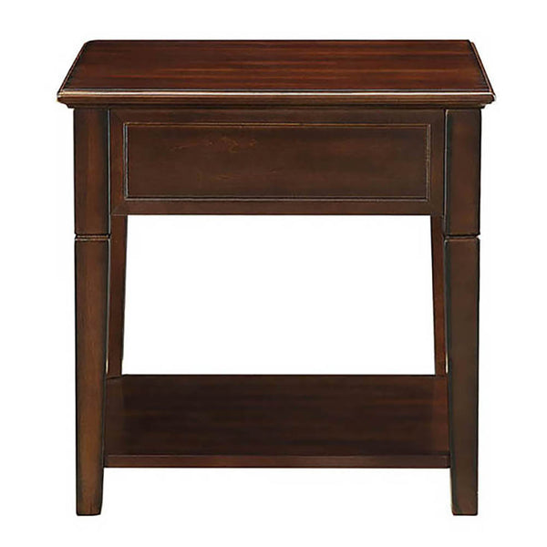 English Elm Walnut End Table with Drawer and Lower Shelf — Classic Wood Top, Tapered Legs, Durable Farmhouse Accent B062P189244