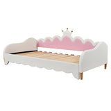 English Elm Twin Extending Daybed With Led Lights, Modern Upholstered Princess Daybed With Crown Headboard,White