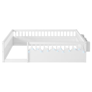 English Elm Full Montessori floor bed offering high rails, built-in light and shelf for safe independent sleep and storage White 79.13 L x 13 W x 6.3 H W2593P333586