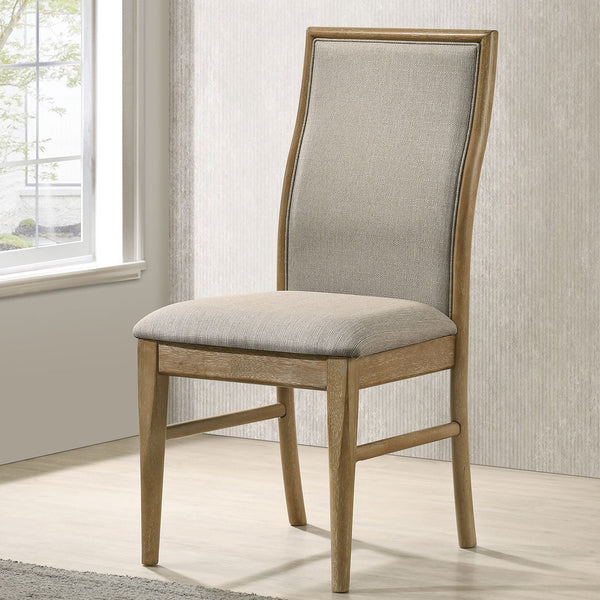 English Elm Dreydon Barley Upholstered Dining Side Chair Set of 2 — Distressed Light Brown Rubberwood Frame, Cozy Barley Fabric Back Support B062P374084