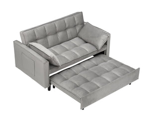 English Elm Modern Velvet Loveseat Futon Sofa Bed 3-in-1 Convertible Small Sleeper Couch with Recline, Pillows, Pockets, Beige Gray W3371P315000
