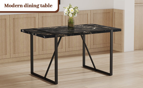 English Elm Industrial rectangular MDF dining table for 4-6, 1.5" thick top, black metal legs, modern sturdy design W1151P185154