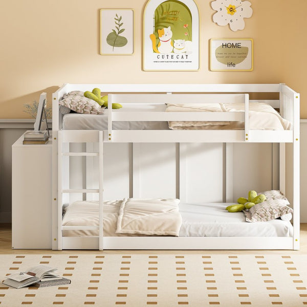 English Elm Full Over Bunk Bed with Four Drawers Three Shelves Pine and Mdf Kids Frame White LT000267AAK-1