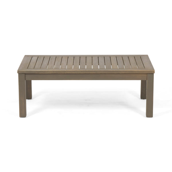 English Elm Christopher Knight Home® - LEAH 4PC Chat Set Beige Acacia Wood Outdoor Patio Sofa Chairs Loveseat Coffee Table, Water-Resistant Cushions 65909.00GRY