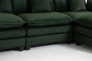 English Elm Modern Chenille Sectional Sofa with Ottoman Modular Layout for Spacious Living Rooms Antique Green W2530S00019