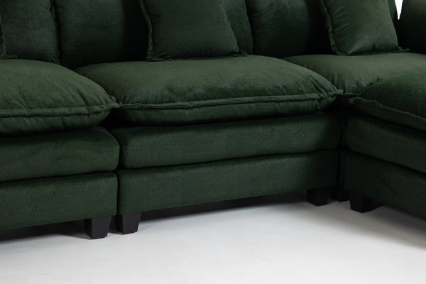 English Elm Modern Chenille Sectional Sofa with Ottoman Modular Layout for Spacious Living Rooms Antique Green W2530S00019