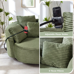 English Elm Swivel Barrel Accent Chair Chenille Tufted Round Club Seat for Living Room Lounge Green N719S002320F