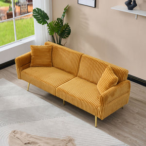 English Elm 79 Corduroy Sofa Bed Foldable Double Convertible Sleeper with Folding Armrests for Compact Living Rooms Yellow W2290P250581