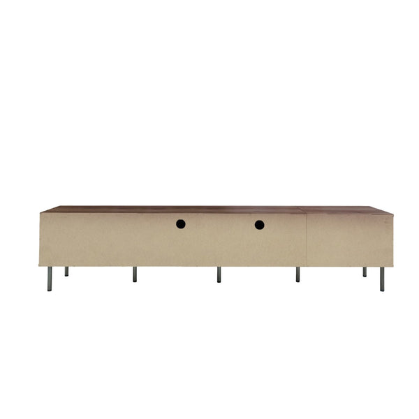 English Elm 78 Inch Walnut Media Console with Slatted Doors Iron Legs and Cable Management N710P373591Q
