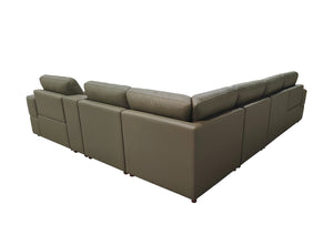 English Elm Premium Leather Match Sectional with Dual Recliners Square Arms and Console Storage Olive Green B2748S00158