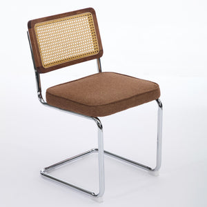 English Elm Mid Velvet Cantilever Dining Chairs Set of 2 — Mid Century Linen Upholstered Rattan Back, Chrome Base, DurableComfort Coffee W1143P342097