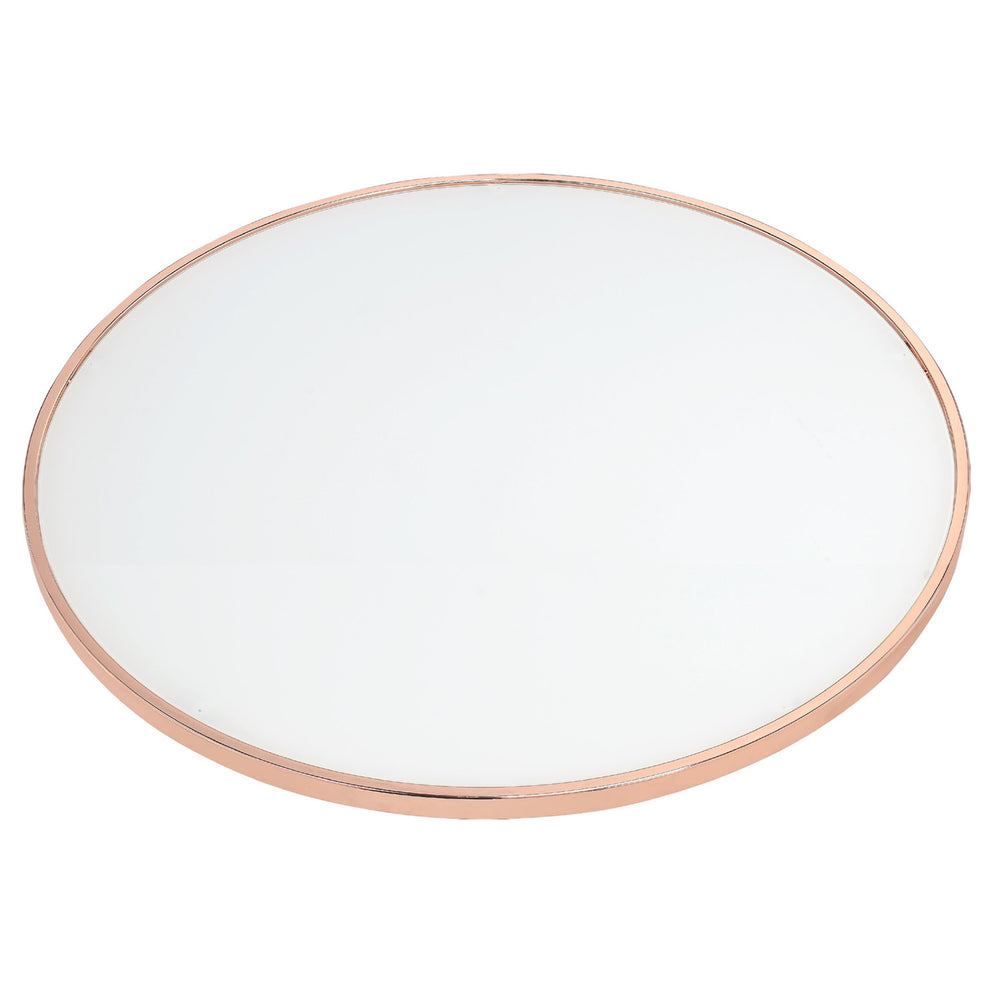 English Elm White White Frosted Glass Top Round Table with Retro Rose Gold Metal Base — Chic Accent End Table for Living Rooms, Durable Statement Piece B016P314016