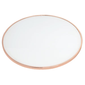 English Elm White White Frosted Glass Top Round Table with Retro Rose Gold Metal Base — Chic Accent End Table for Living Rooms, Durable Statement Piece B016P314016
