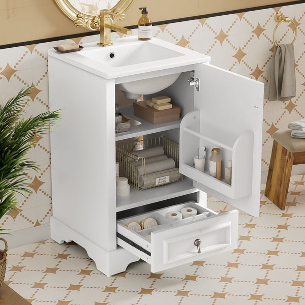 English Elm 20 Inch Bathroom Vanity with Ceramic Sink, Soft-Close Door, Adjustable Shelf, Smart Storage Organizing Design White N729P299505K