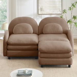 English Elm Teddy Fleece Modular Loveseat with Ottoman Curved Sculptural Sofa for Living Room Camel W5656S00098