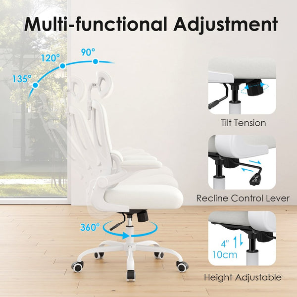 English Elm Ergonomic Mesh High Back Desk Chair with Lumbar Support Flip up Arms and Headrest Beige,White T3623P434269
