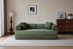 English Elm 78.8" Corduroy Modular Floor Sofa Convertible Sleeper Futon with Pillow Back Support Army Green W5617P455966