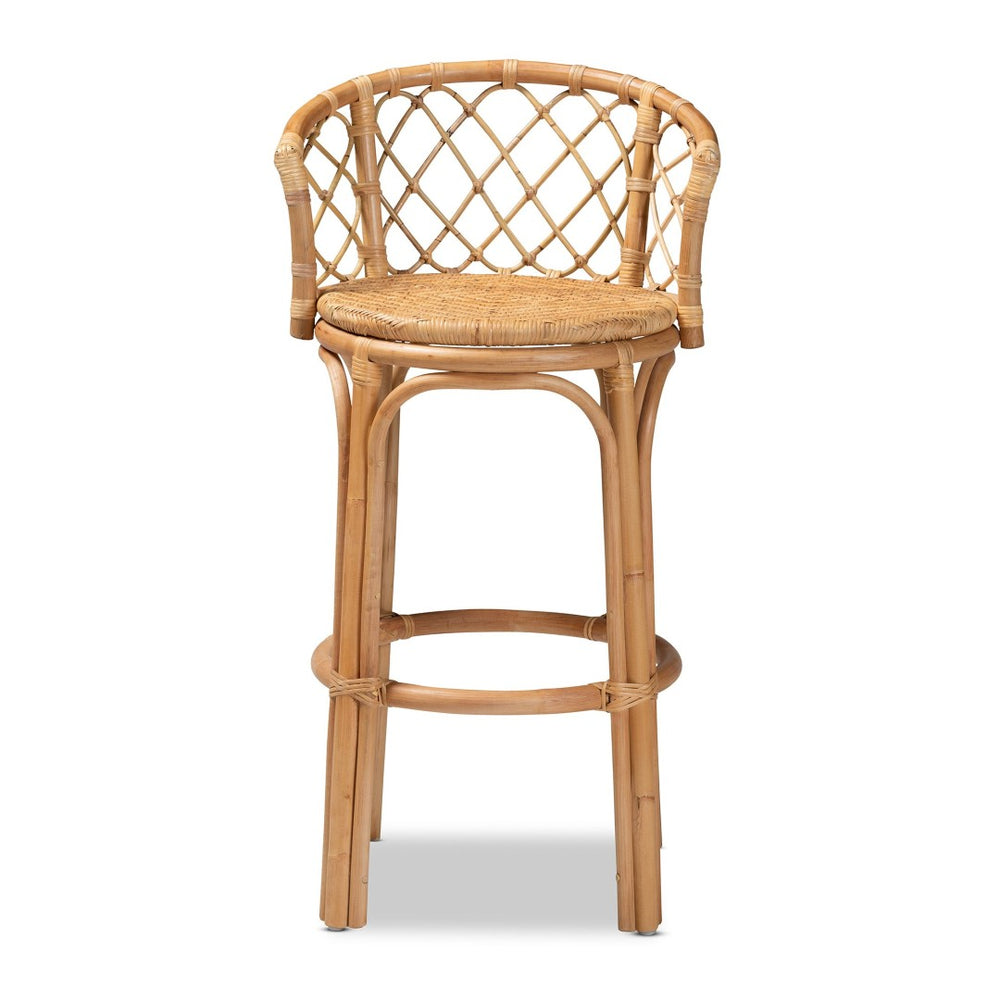 English Elm Modern Rattan Barstool with Woven Texture Curved Arms and Footrest for Kitchen Island B2750P467635