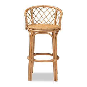 English Elm Modern Rattan Barstool with Woven Texture Curved Arms and Footrest for Kitchen Island B2750P467635
