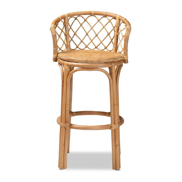 English Elm Modern Rattan Barstool with Woven Texture Curved Arms and Footrest for Kitchen Island B2750P467635