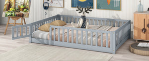 English Elm Twin Solid Rubberwood Floor Bed with Full Perimeter Safety Rails for Toddler Rooms Grey W504P296784