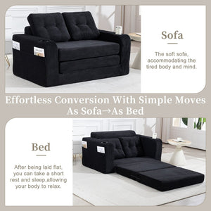 English Elm Convertible Floor Sofa Bed with Memory Foam and Ribbed Corduroy for Small Spaces Black W395P438026