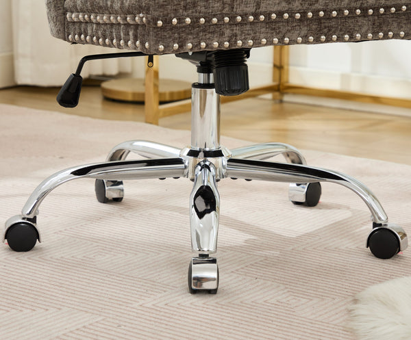 English Elm A&A Elegant Chenille Tufted Office Chair with Hand-Pulled Buttons, Nailhead Trim & Gold Chrome Base Gray W1143P366779