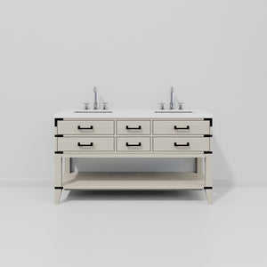 English Elm White Oak Double Bath Vanity With White Quartz Top & Polished Chrome Faucet Set – Stylish Storage! B2731P260287-GIGA