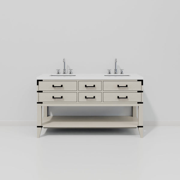 English Elm White Oak Double Bath Vanity With White Quartz Top & Polished Chrome Faucet Set – Stylish Storage! B2731P260287-GIGA