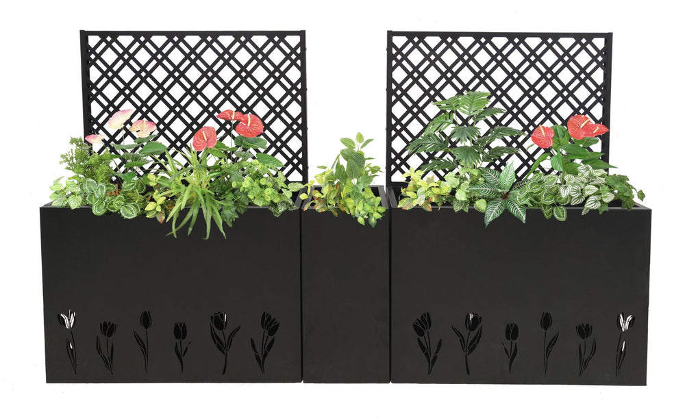 English Elm Metal Galvanized Planter Trellis Set of 3 Rust Resistant Raised Garden Bed for Patio W1586S00001