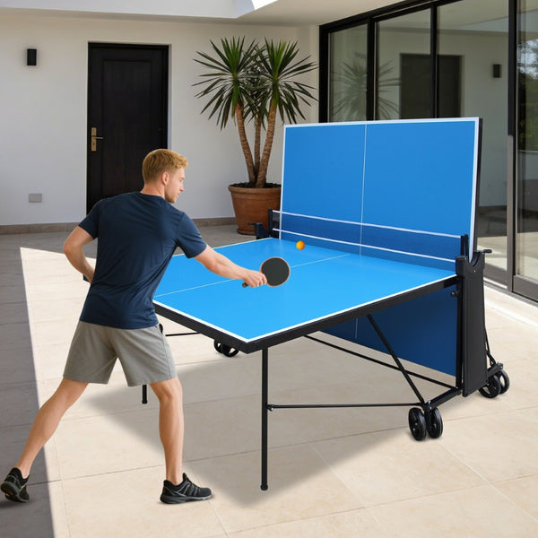 English Elm Offical Regulation Foldable Outdoor Ping Pong Table with Wheels Net Paddles Balls W1408P436372