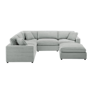 English Elm Jenny 6-Piece Modular Sectional in Plush Gray Cord-Like Polyester — Hardwood Frame, Down-Blend Comfort B050S00022