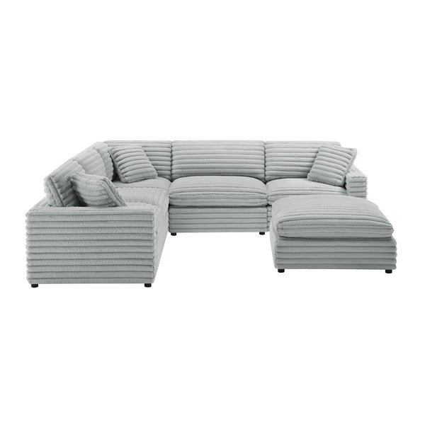 English Elm Jenny 6-Piece Modular Sectional in Plush Gray Cord-Like Polyester — Hardwood Frame, Down-Blend Comfort B050S00022
