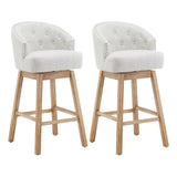 Christopher Knight Home® - Noble House - - 33.25" Swivel Counter Stools Set Of 2, Upholstered Counter Height Bar Stools With Solid Rubber Wood Frame, Backrest, Footrest, Armless Barstools For Home Bar, Kitchen Counter, Natural + Beige