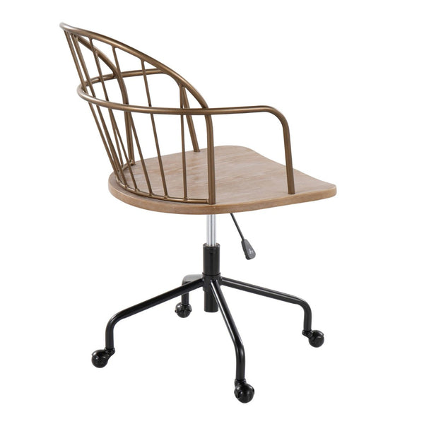 English Elm Riley Farmhouse Adjustable Office Chair - Rustic White-Washed Wood & Antique Copper Metal Design B202P223952-GIGA