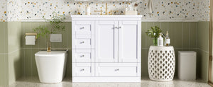 English Elm 36 Inch Shaker Bathroom Vanity with Resin Sink Four Soft Close Drawers Mdf Cabinet White N729P000028K