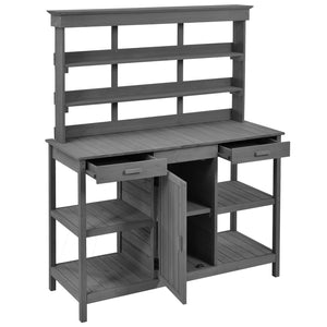 English Elm TOPMAX 66" Potting Bench Gray - Fir Wood Garden Workstation with 36" Counter, 2 Drawers, Shelves, Anti-Tip Device N717P221500E
