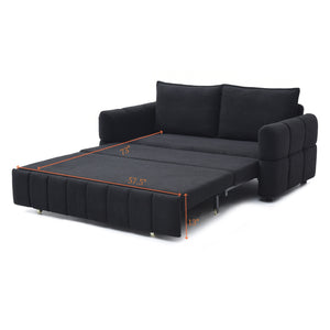 English Elm Sleeper 3-in-1 Pull-Out Couch Bed with Teddy Chaise, Breathable Fabric, Supportive Cushions for Small Spaces Black W1117P253964