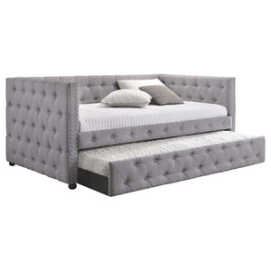 English Elm Cross Creek Tufted Grey Fabric Twin Daybed with Trundle for Guest Rooms B062S01615
