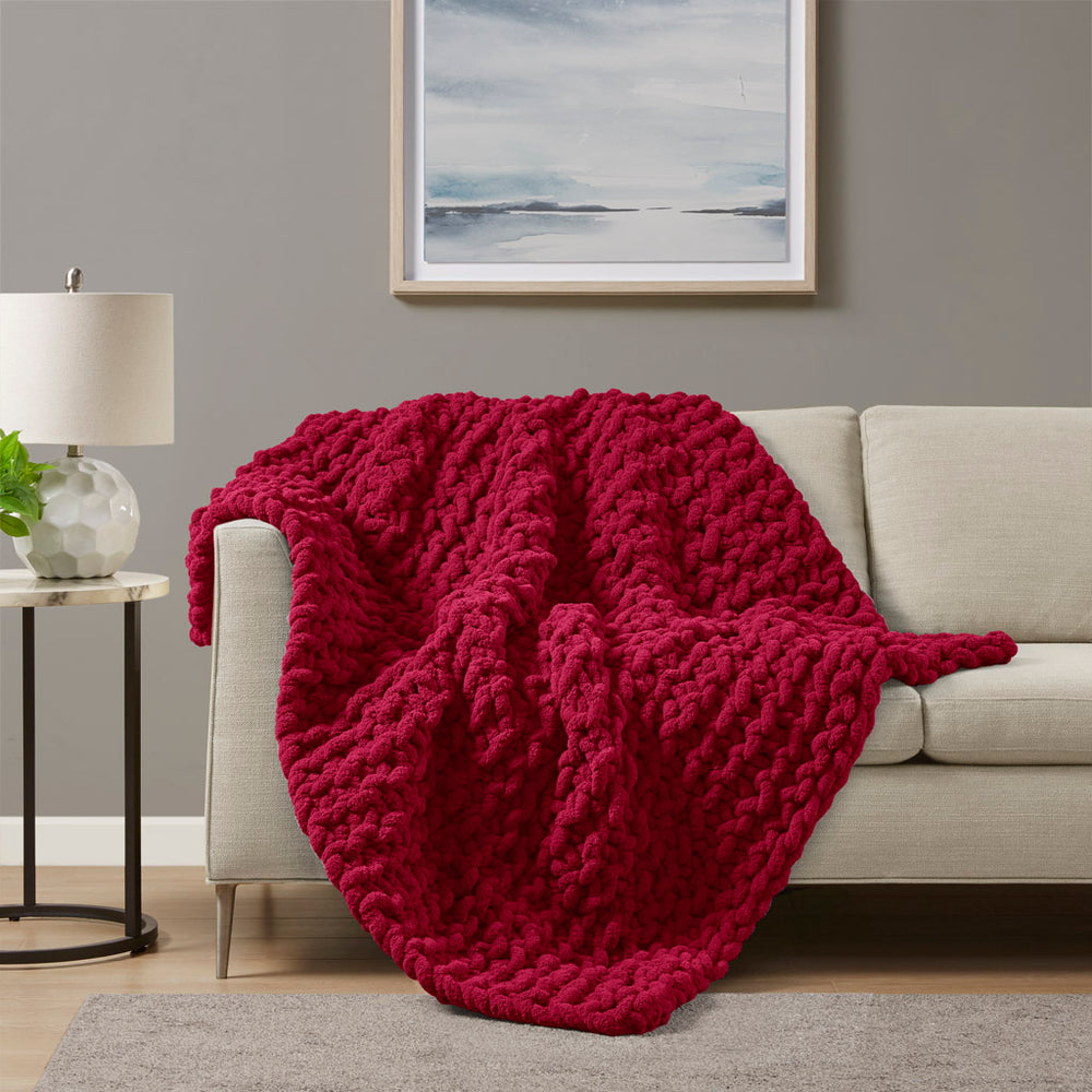 JLA Home Madison Park - Throw Handcrafted Chenille Chunky Knit Blanket, OEKO‑TEX Certified 50"x60" Cozy Giftable Accent MP50-8237