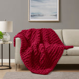 Madison Park Chenille Chunky Knit Casual Throw MP50-8237 Red