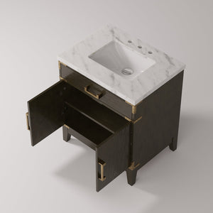 English Elm Brown Oak Single Bath Vanity With Premium Carrara Marble Top - Elegant Storage & Soft-Close Doors B2731P259749