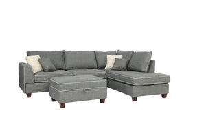 English Elm Beautiful 3-pcs Sectional Sofa with Reversible Chaise and Storage Ottoman Plush Summer Hues Comfort Steel Gray 76 L x 35 W x 16 H B011S01054