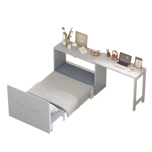 English Elm Twin Size Murphy Cabinet Bed With Adjustable Desk - Space-Saving Gray Chest Dresser For Guests N733P272603E-GIGA