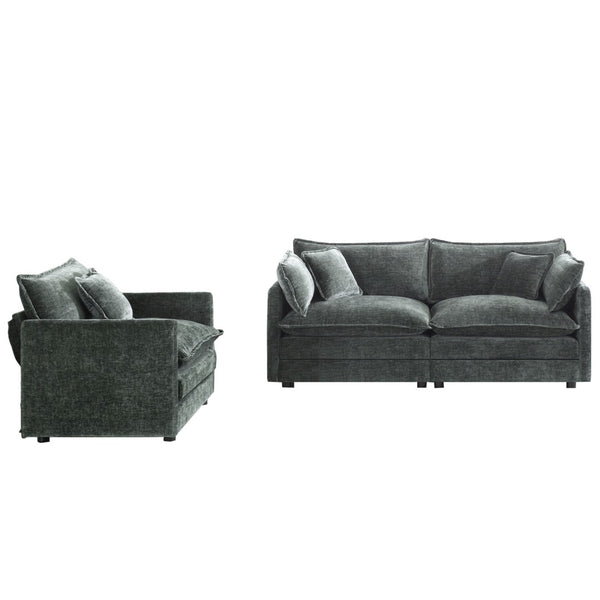 English Elm 2 Piece Chenille Upholstered Sofa and Chair Set Modular Living Room Seating Suite W714S00984