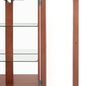 English Elm Curio Lighted Display Cabinet with Mirrored Back, Tempered Glass Doors, Solid Wood Legs, Compact Walnut W1693P216941