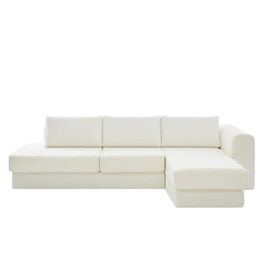 English Elm L-shaped Chenille Sectional Sofa with Deep Modular Seating and Layered Cushion Comfort Beige N763S000090A