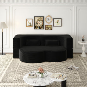 English Elm Modern Full Size Folding Sofa Bed with Plush Corduroy, 2 Pillows, 15" Foam Mattress, No Assembly Required Black W1885P347089