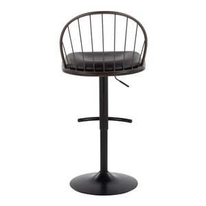 English Elm Adjustable Swivel Barstools Farmhouse Spindle Back Faux Leather Seat Set of 2 B202S01002