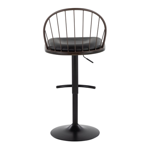 English Elm Adjustable Swivel Barstools Farmhouse Spindle Back Faux Leather Seat Set of 2 B202S01002